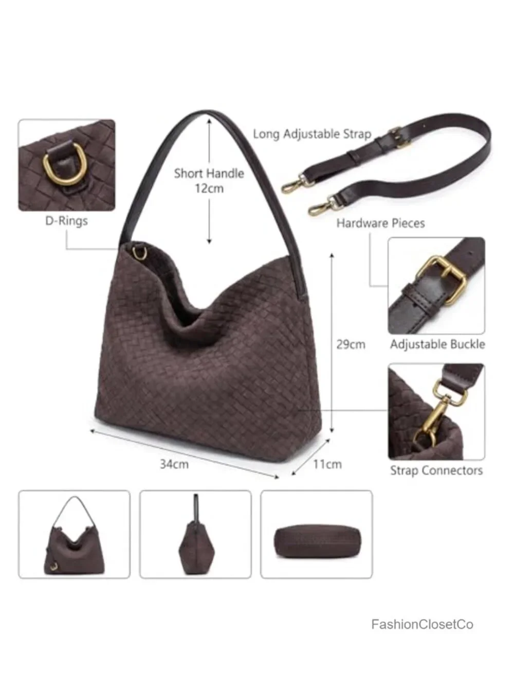 Suede Woven Tote Bag Braided Hobo Satchel Shoulder Purse Large Daily Work